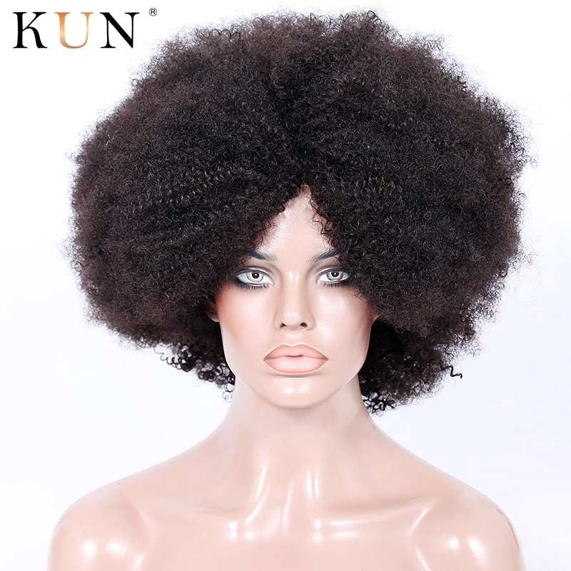 

Afro Kinky Curly Short Human Hair Wigs 150% Short Curly Wig Brazilian Machine Made None Lace Wig Remy Pre Plucked For Women KUN
