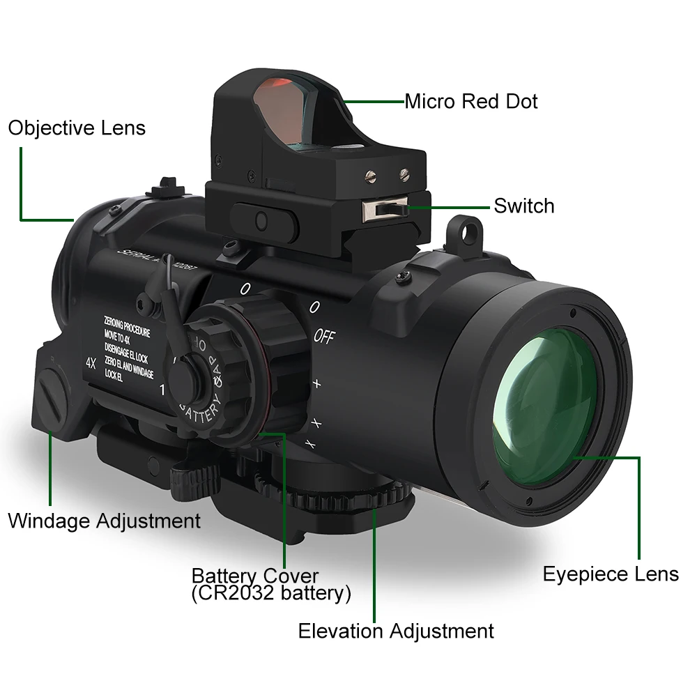 Fixed Dual Purpose Scope With Mini Red Dot Scope Red Dot Sight For Rifle Hunting Shooting 1x-4x red dot sight rifle scope