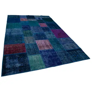 

204x300 Cm Blue Handmade Patchwork Rug-7x10 Ft