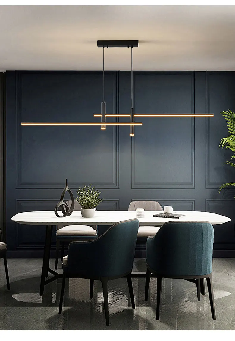 H8d9ab830362840988f704fc47ed3ba95Q Dining room chandelier simple modern minimalist lines Nordic Dining table light creative bar counter long strip designer lamps