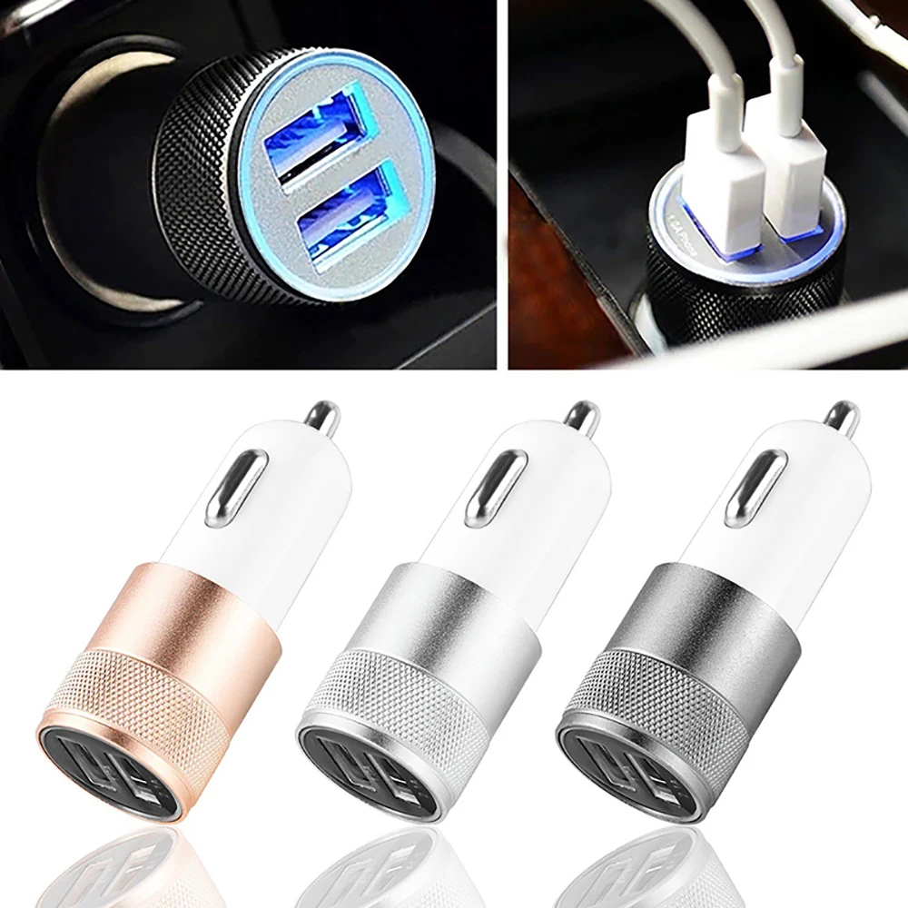 Универсальная автомобильная зарядка от прикуривателя с 2 USB портами и LED