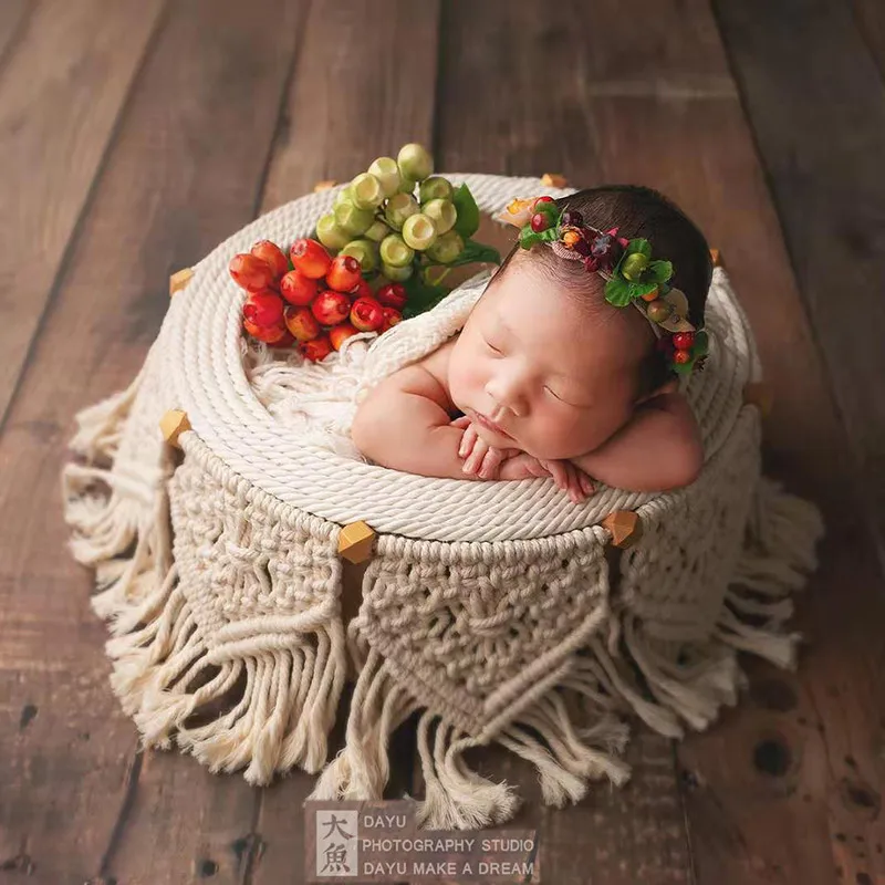 Newborn Photograph Props Bohemian Tassel Basket Baby Prop Chair Kid Studio Accessory Baby Photo Shoot Infantil Fotografie Props