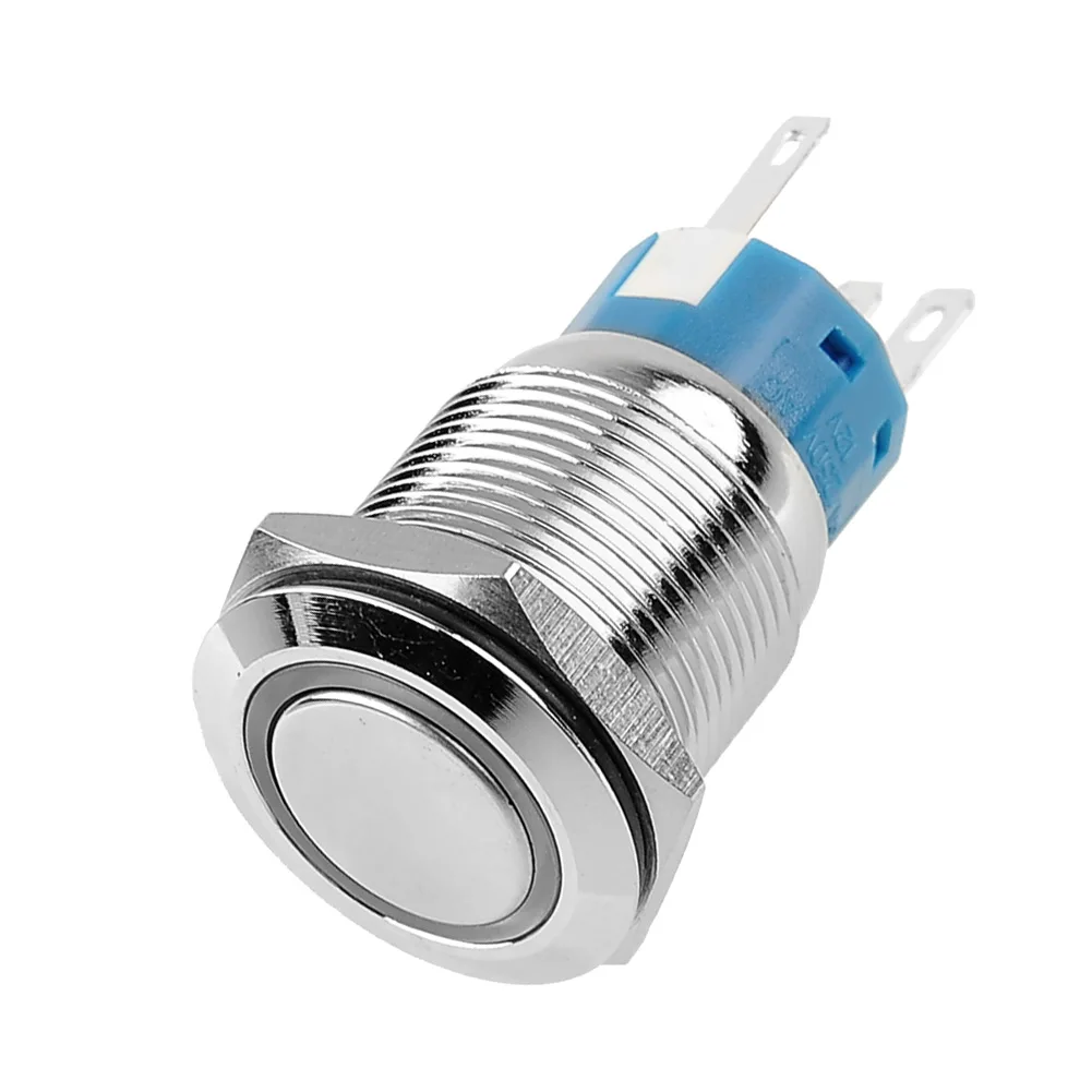 

Annular Metal Push Button Switch Flat Blue LED 12V 19mm Pin Terminals Self Locking for Car Electrical Switches Industrial