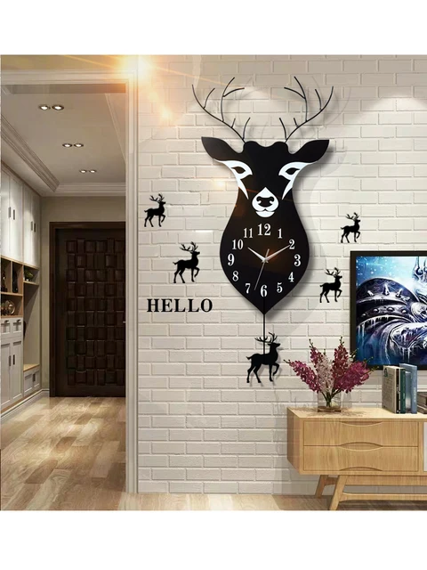 $US $59.31 Digital Minimalist Sticker Wall Clock Modern Design Deer Wall Clock Nordic Decorative Duvar Saat Klock Wall Clocks BE50GZ