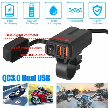

QC3.0 Waterproof Dual USB 12V-24V ATV Motorcycle Handlebar Charger Adapter Socket with Switch