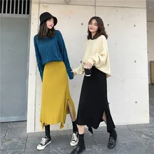 Видео#4803 осень и зима Высокая талия культивировать мораль показать тонкий хвост неправильной слова falbala трикотажные юбки