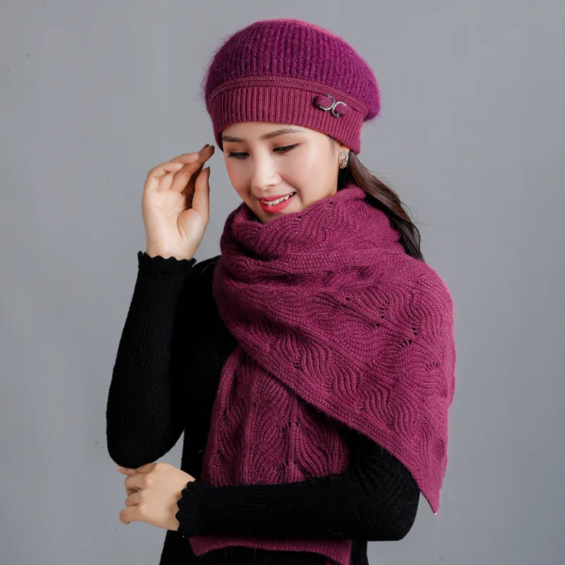 Новые зимние толстые теплые бархатные женские береты модные элегантные женские шапки шарф бант украшение для прически шапки из кроличьего меха