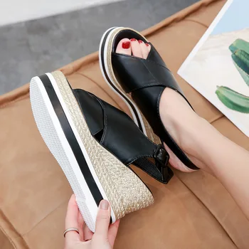 

2020 summer new 9cm heel wedge Platform Sandals Women Peep Toe High Wedges Heel Ankle Buckles Sandalia