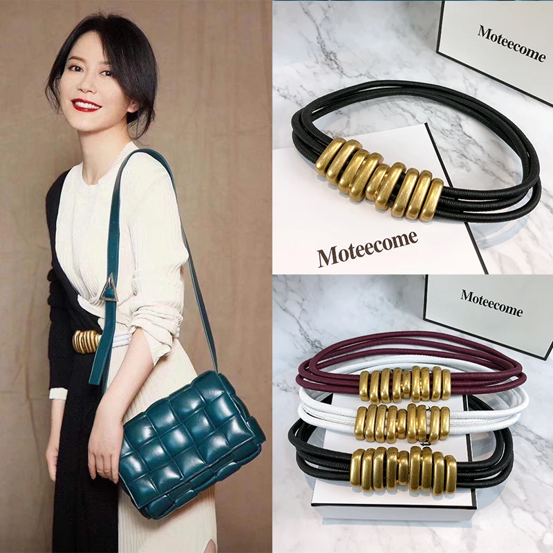 

CETIRI Fashion Designer Women Wide Leather Waist Belt Luxury Brand Gold Buckle Belts For Jeans Dress