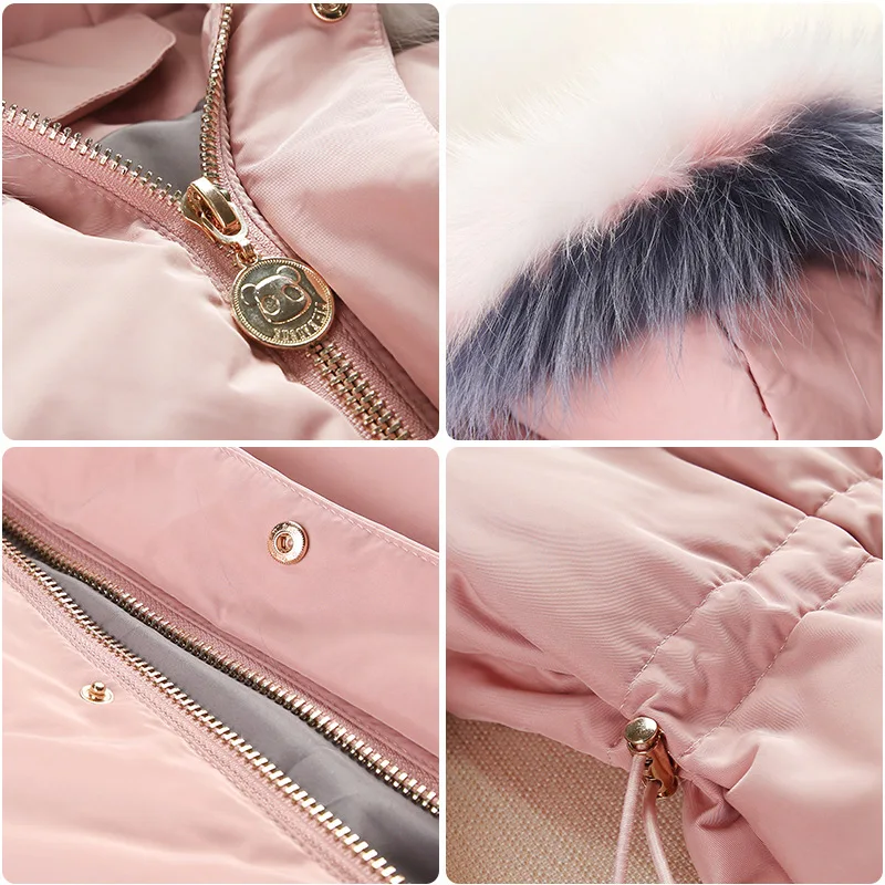 

2019 Winter New Style Korean-style Model Fox Fur Large Fur Collar Mid-length Pink Cotton-padded Clothes Women's down Coat Fashio