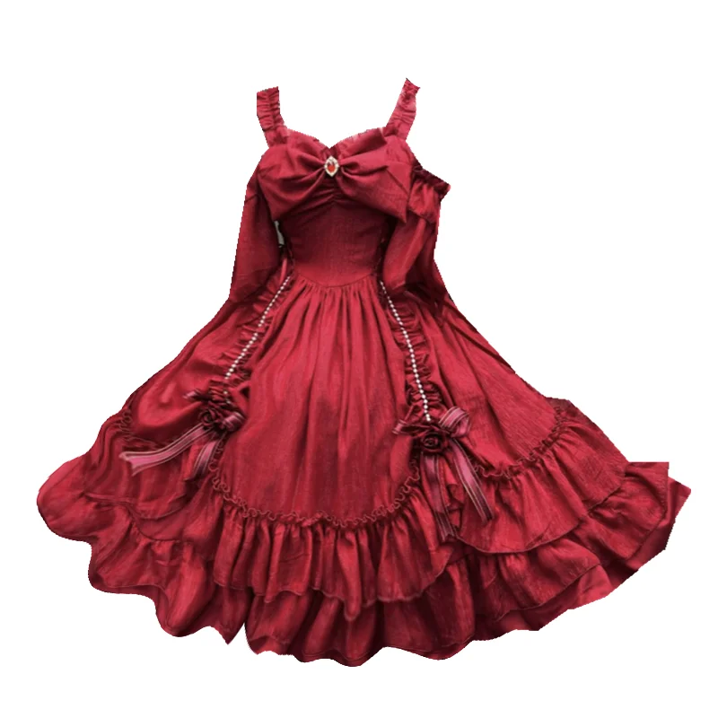 Lolita Palace Style Princess Strapless Neckline High Waist Victorian Dress Kawaii Girl Lolita