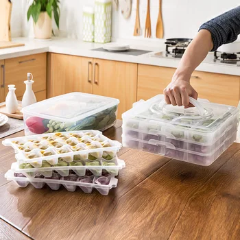 

Kitchen Refrigeration Food Box Multilayer jiao zi he Storage Box Refrigerator Freshness Box Seperated Quick-frozen Dumplings Tra