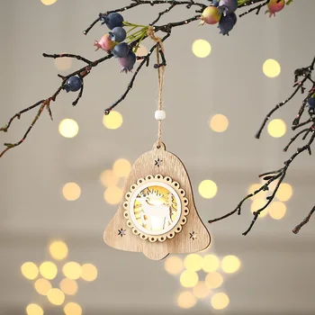 

Christmas Wooden Ornament LED Light Pentagram House Bell Shape Openwork Luminous Lamp Hanging Rope Pendant Decoration LX