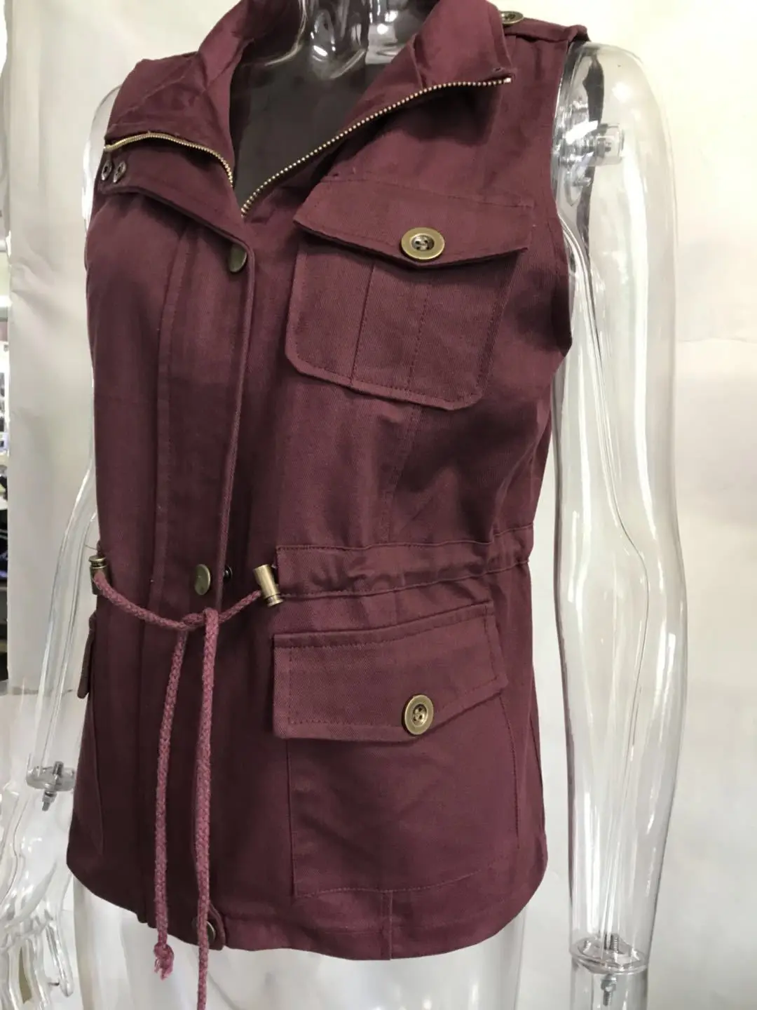 Женский оливковый карго утилита Сафари жилет ж/армейский топ со шнурком и карманами куртка пальто-80