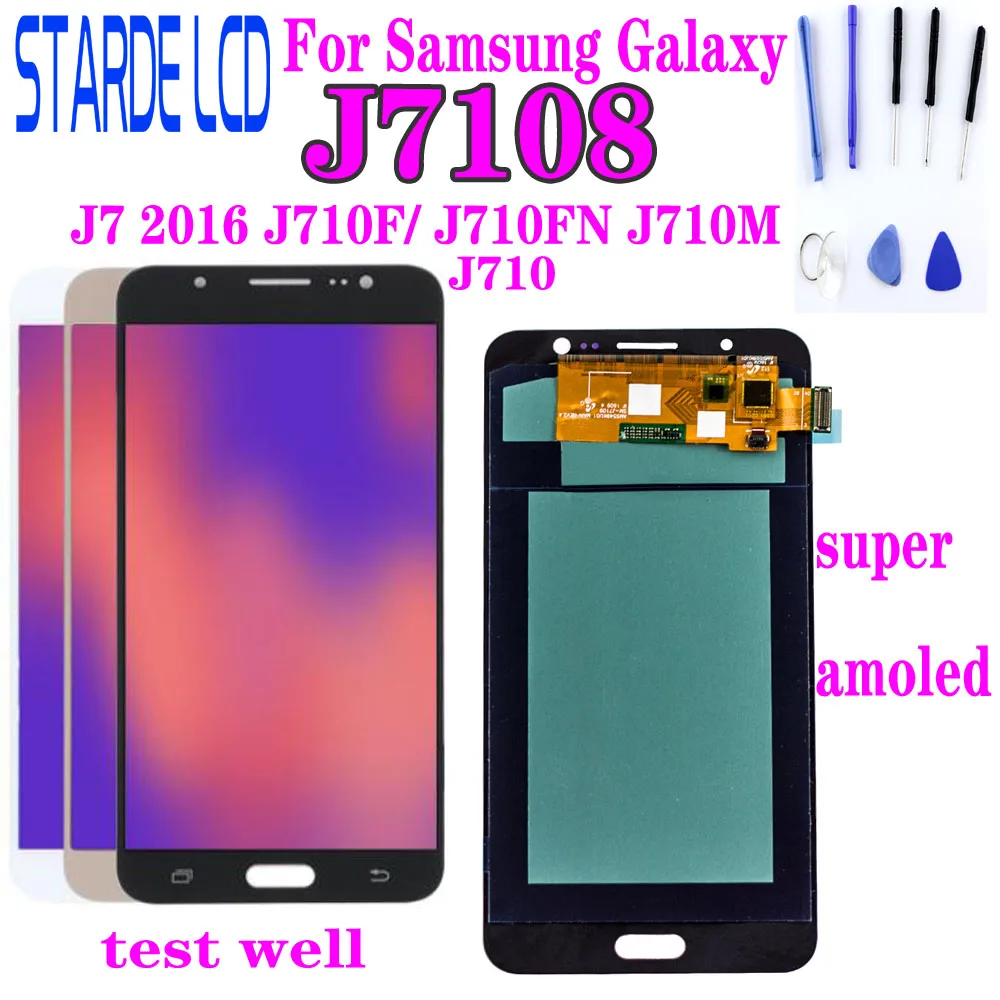 Super AMOLED для Samsung Galaxy J7 2016 ЖК дисплей с дигитайзером сенсорного экрана в сборе J710F/