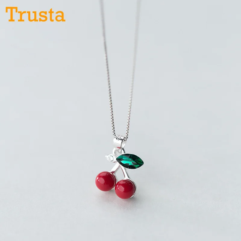 

Trusta 2018 Women's Fashion 100% 925 Sterling Silver Jewelry Cute Cherry Pendant Short 40cm Necklace Cute Gift Girls Lady DS324