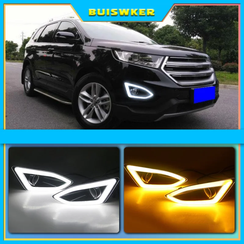 

Автомобильные светодиодные дневные ходовые огни для Ford Edge 2015, 2016, 2017, 2018, дневные ходовые огни с желтым сигналом, противотуманная фара, 2 шт.