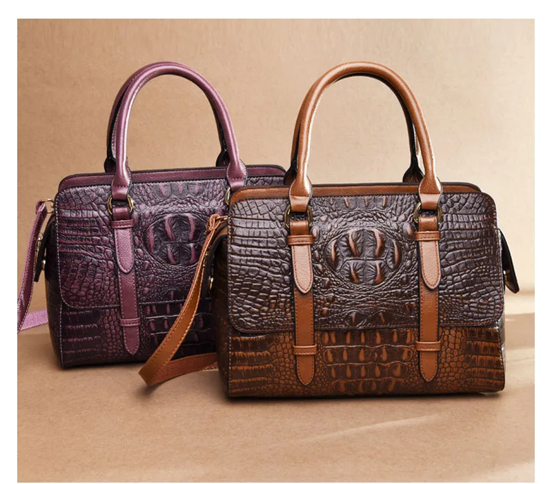 Rodful, Ретро стиль, крокодиловые сумки, женские сумки из натуральной кожи, Бостонская сумка, женская сумка на плечо, женская, коричневая, черная, красная