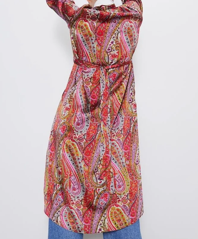 Za& TRF Женская Новая осень v-образным вырезом с длинным рукавом с поясом печати средней длины платье 08445232330