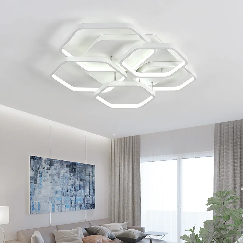 

Classical Polygon Led Ceiling Lights For Bedroom Living Room Study Lighting Color Grey Or White Lamp Dimming With Remote Lustre