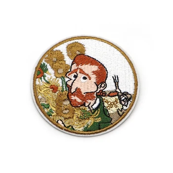 

100PCS/lot Van Gogh Oil Painting Embroidery Patch Stealing Sunflower Iron on Patch for Clothes Cute Cute Accessories Patch S101