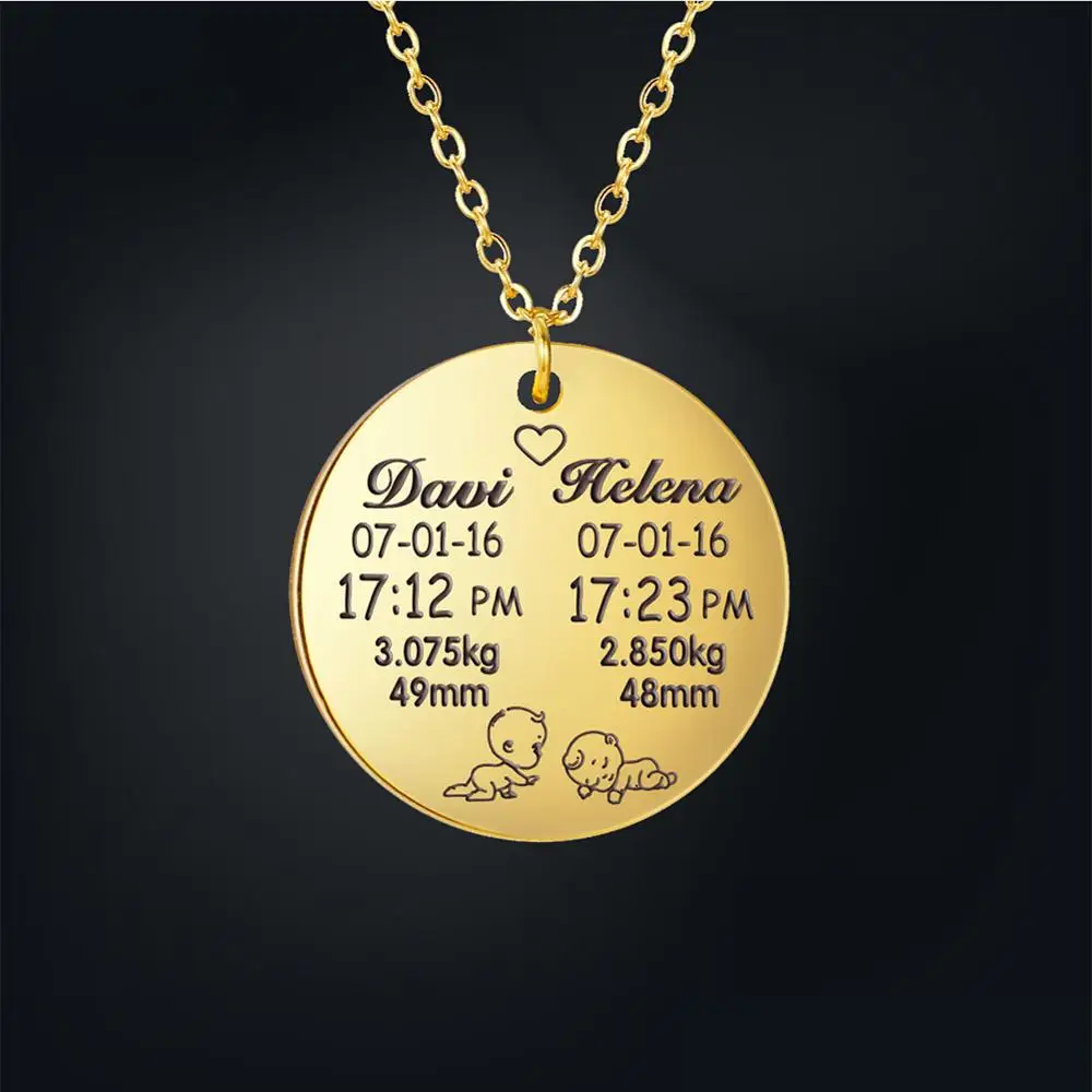 

My Shape Twin Stats Weight Length Custom Name Necklaces Personalized Stainless Steel New Dad Mom Keepsake Baby Birthday Gift