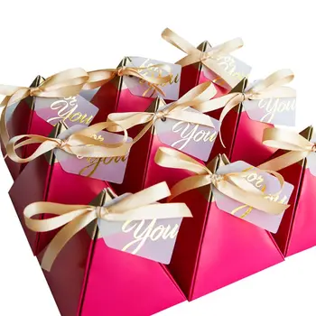 

50pcsRose Red Triangular Pyramid Sweet Candy Box Wedding Favors Paper Gift Boxes