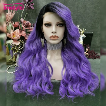 

Imstyle Purple Wig Dark Root Natural Wave Synthetic Lace Front Wig Heat Resistant Fiber Cosplay Wigs For Women 24 inches