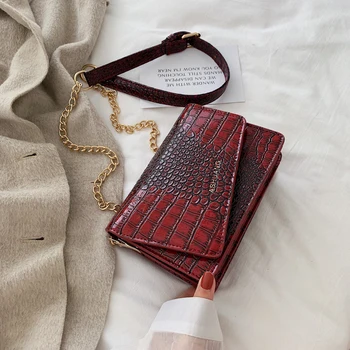 

Vintage Style Crocodile Pattern Leather Crossbody Bags For Women 2019 Chain Shoulder Messenger Bag Lady Travel Handbags and Purs