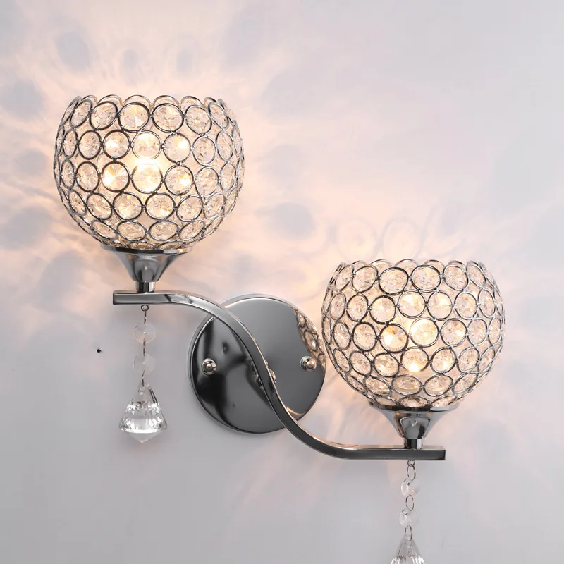 Modern Simple Silver Wall Lamp Bedroom Bedside Lamp Passage Living Room Lamp Creative Ball Crystal Led Wall Lamp Bathroom Light - Цвет абажура: B