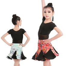 Платье для латинских танцев с принтом для девочек Детский костюм с юбкой для сальсы и Румба латиноамериканские танцы детский танцевальный костюм с юбкой