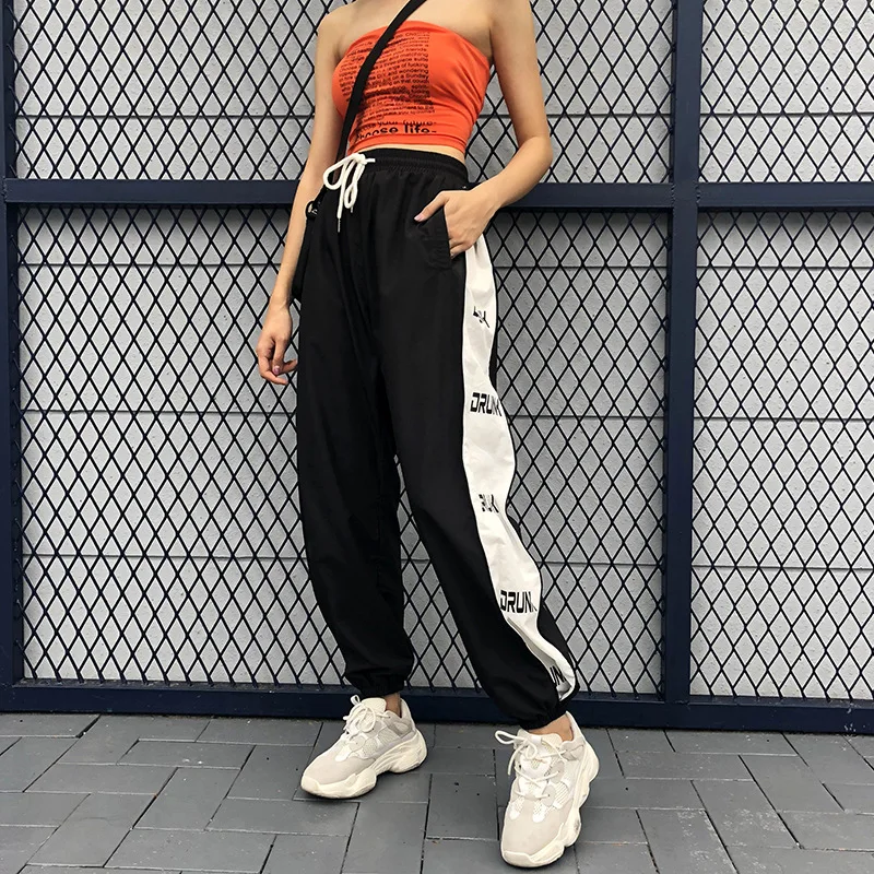 Женские шаровары полная длина свободные для бега спортивные эластичная талия