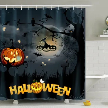 

Black Pumpkin Shower Curtains Scary Halloween Bathroom Bathtub Screen Waterproof Anti-mildew Bathing Curtain Festival Home Decor