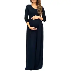 Платья для беременных, Одежда для беременных и матерей после родов, 3/4 рукав, повседневное, с рюшами, свободное, плюс размер, платье
