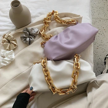 

Gold Chain PU Leather Cloud Bag For Women 2020 Summer Armpit Bag Lady Brand Shoulder Crossbody Bags Female Solid Travel Handbags