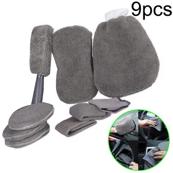 

9Pcs/set Microfiber Car Cleaning Tools Kit Washing Glove Towel Dusting Brush For Car Appearance And Car Interior