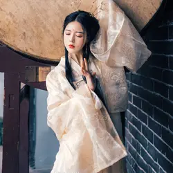 Древняя китайская традиционная одежда для женщин сценическое платье для танцев с цветочным принтом Золотой потрясающий Hanfu топ юбка