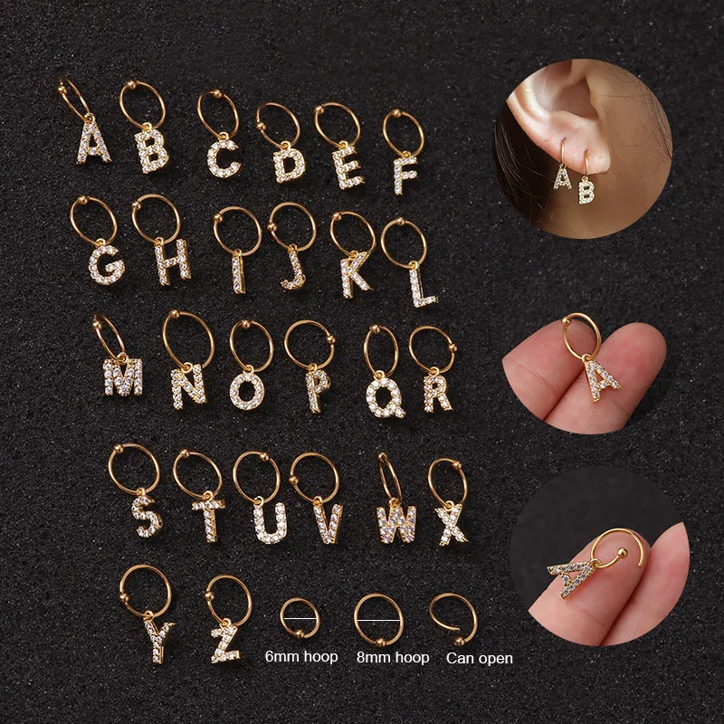 

1 Piece Gold Silver 2 Color Clear Cz 26 Initial Charm Circle Dangle Drop Earring Personalized Name Letter Alphabet Earrings