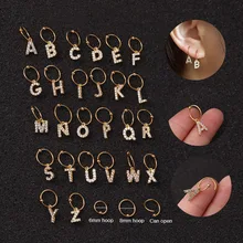 1 Piece Gold Silver Color Clear Cz 26 Initial Hoop Earrings Charm Circle Dangle Drop Earring Name Letter Alphabet Earrings 2020 water drop cz charm dangle earrings rose gold color earings drop circle geometric women elegant earring fashion jewelry brinco
