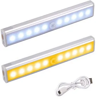 

10 LED Cabinet Light Bed Lamp PIR Motion Sensor USB Charge LED Under Cabinet Night Light for Closet Stairs Kitchen Cupboard