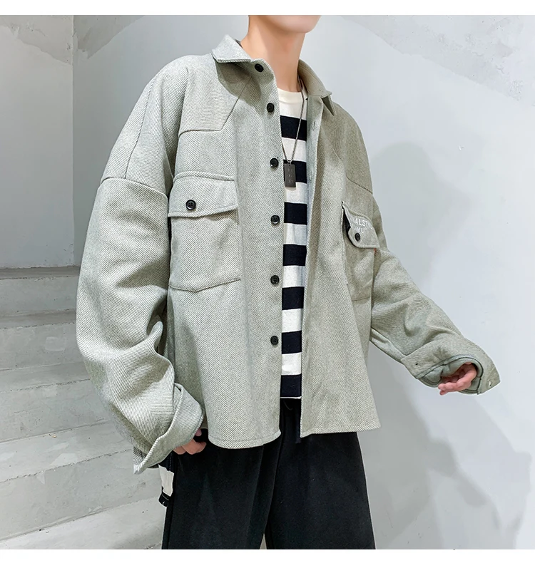 Autumn New Woolen Jacket Men Fashion Solid Color Casual Woolen Coat Man Streetwear Wild Loose Jackets Male Clothes M-2XL