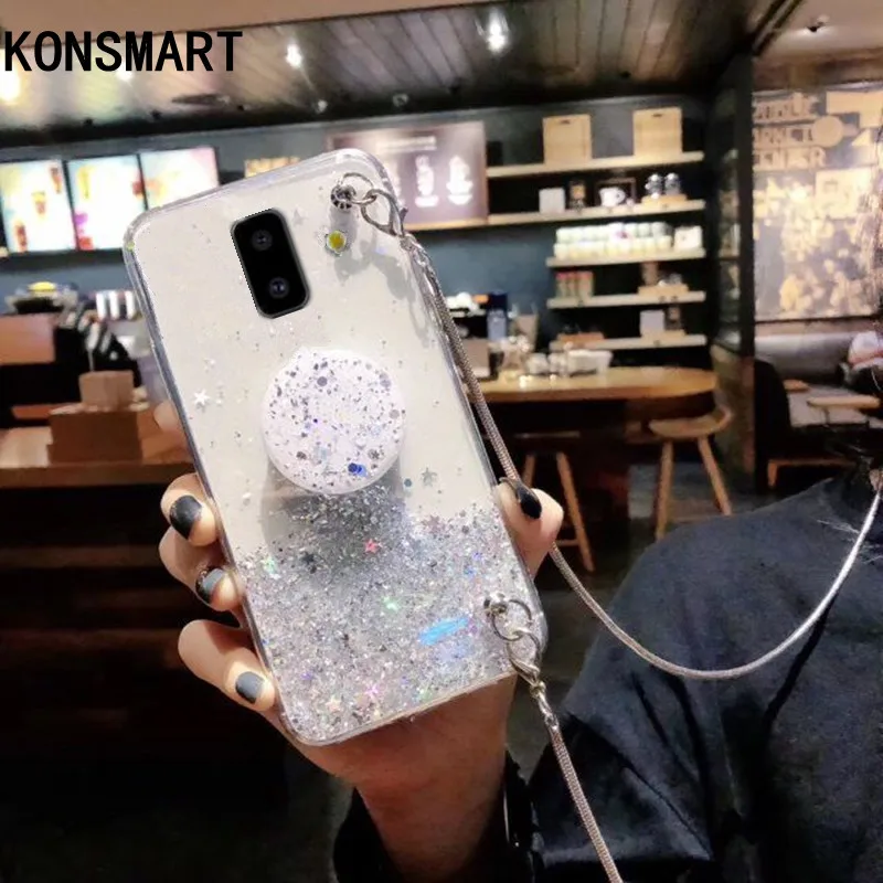 

KONSMART Case For Samsung Galaxy J6 Plus J4+ Glitter Transparent Star Soft Strap Back Cover For Samsung J4 Plus J6+ With Holder