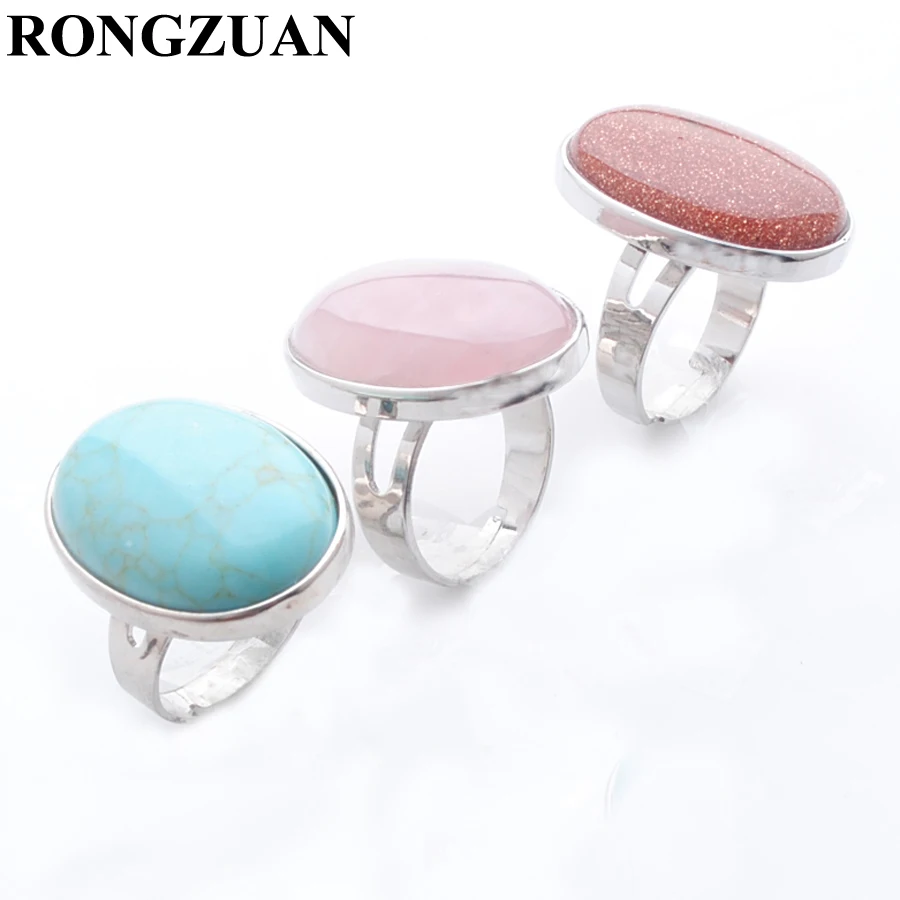 

Finger Rings Adjustable Natural Stone Cabochon Pink Quartz Amethysts Crystal Tiger's Eye Lapis Lazuli Aventurine Jewelry TBX308