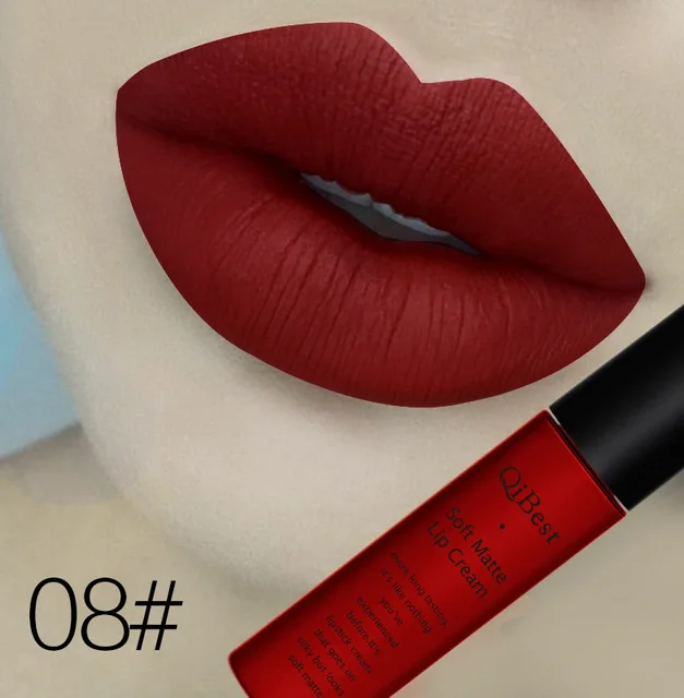 8 Бренд qibest Lips beauty Makup пигмент водонепроницаемый стойкий блеск для губ черный бархат матовая нюдовая помада Красный Блеск для губ Лот - Цвет: 8