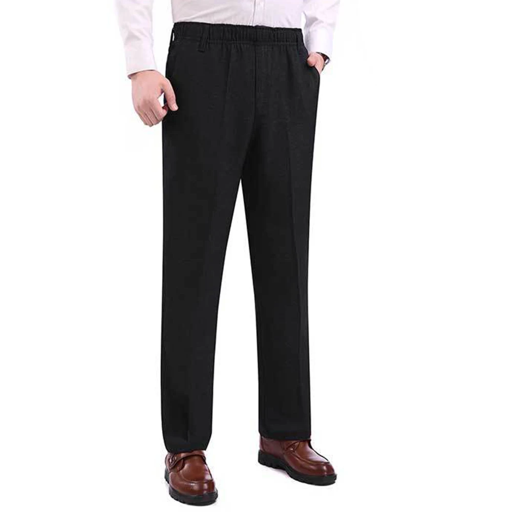 Dark Gray MJARTORIA новые мужские повседневные брюки среднего возраста мужские брюки с высокой талией свободные деловые повседневные Прямые длинные брюки - Цвет: Dark Gray