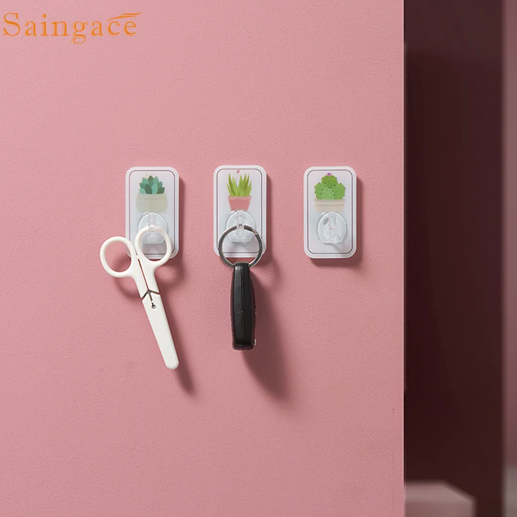 Настенные крючки Saingace с рисунком кактусов и суккулентов, бесшовные, без гвоздей, двери, задняя стенка, подвесные, для ванной, кухни, вешалки, Прямая поставка