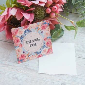 

50pcs 9*9cm Card Pink Flower Thank You Card As Wedding Birthday Invitation DIY Decor Party Gift Card Message Card