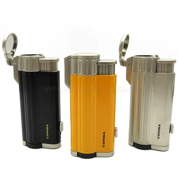 

COHIBA Metal 3 Torch Flame Cigar Cigarette Lighter Butane Jet Lighter With Gift Box Windproof Refillable Mens' Smoking Tool