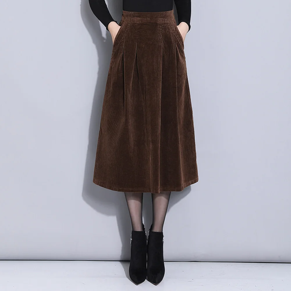 Вельветовая Женская юбка осень зима новая длинная трапециевидная юбка с высокой талией плиссированная юбка японский стиль Свободные повседневные юбки