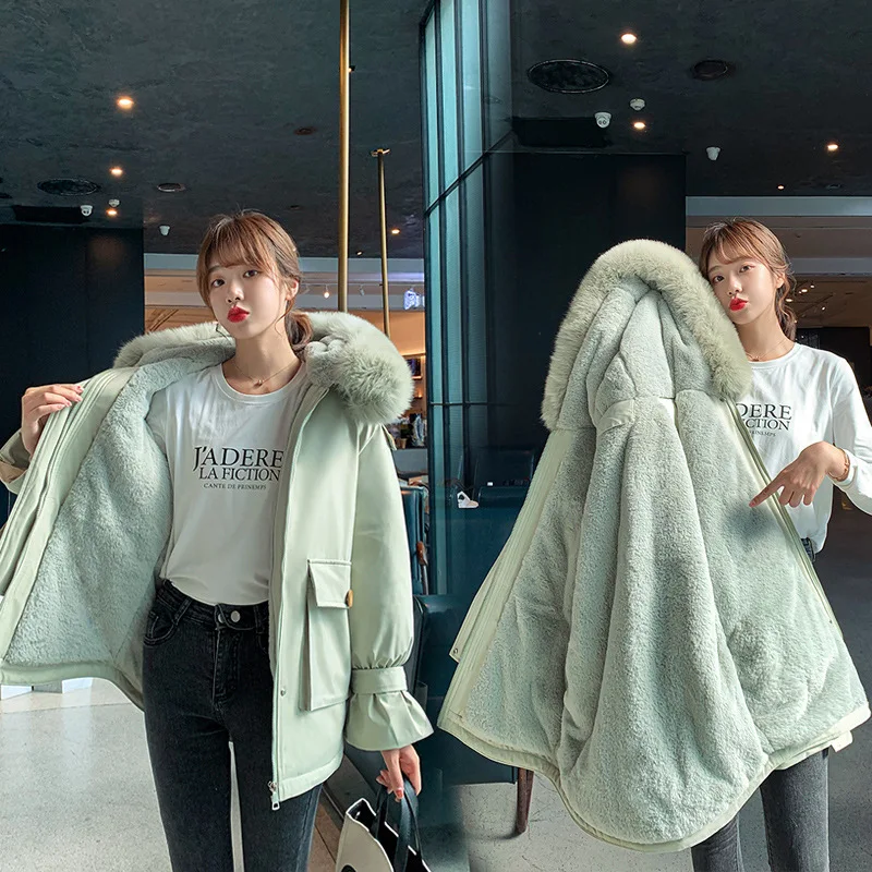 

2020 Winter New Style Cotton-padded Clothes Female Korean-style Short Loose Large Fur Collar down Jacket Cotton-padded Clothes n
